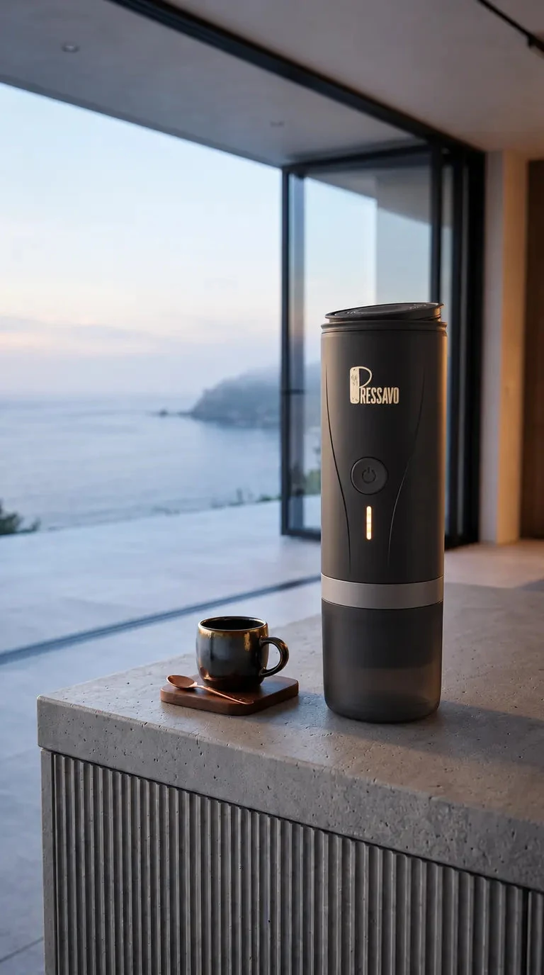 PRESSAVO professional portable espresso maker by the sea
